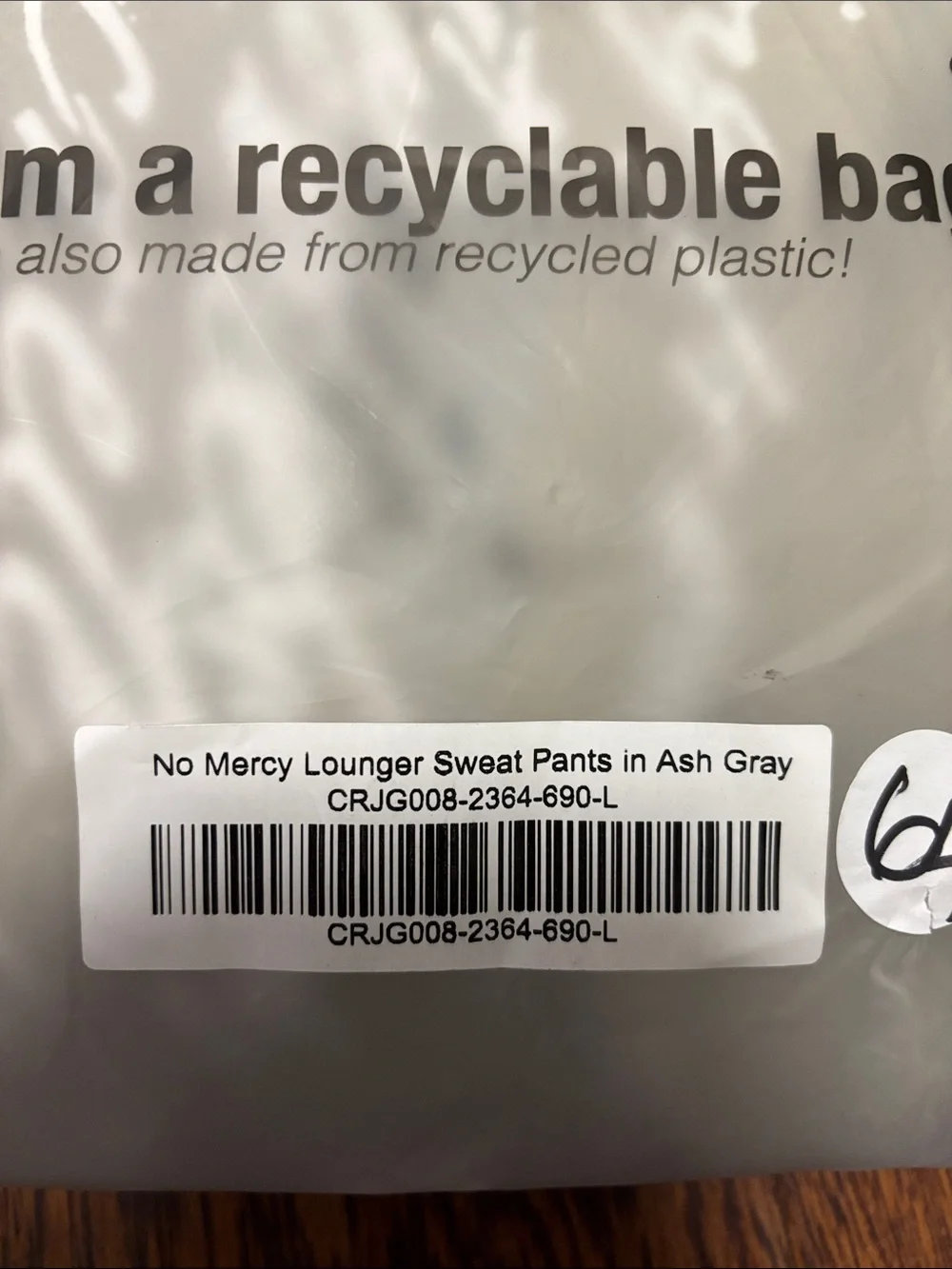 Civil Regime No Mercy Ash Gray Sweatpants Joggers Size: Large NWT oversized - Picture 8 of 8